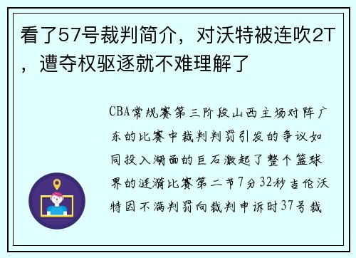看了57号裁判简介，对沃特被连吹2T，遭夺权驱逐就不难理解了