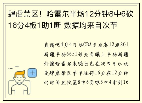 肆虐禁区！哈雷尔半场12分钟8中6砍16分4板1助1断 数据均来自次节